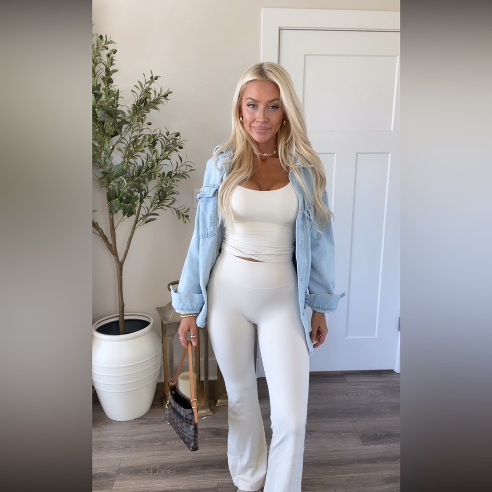 Off white padded Tank & flare leggings Pilates Set